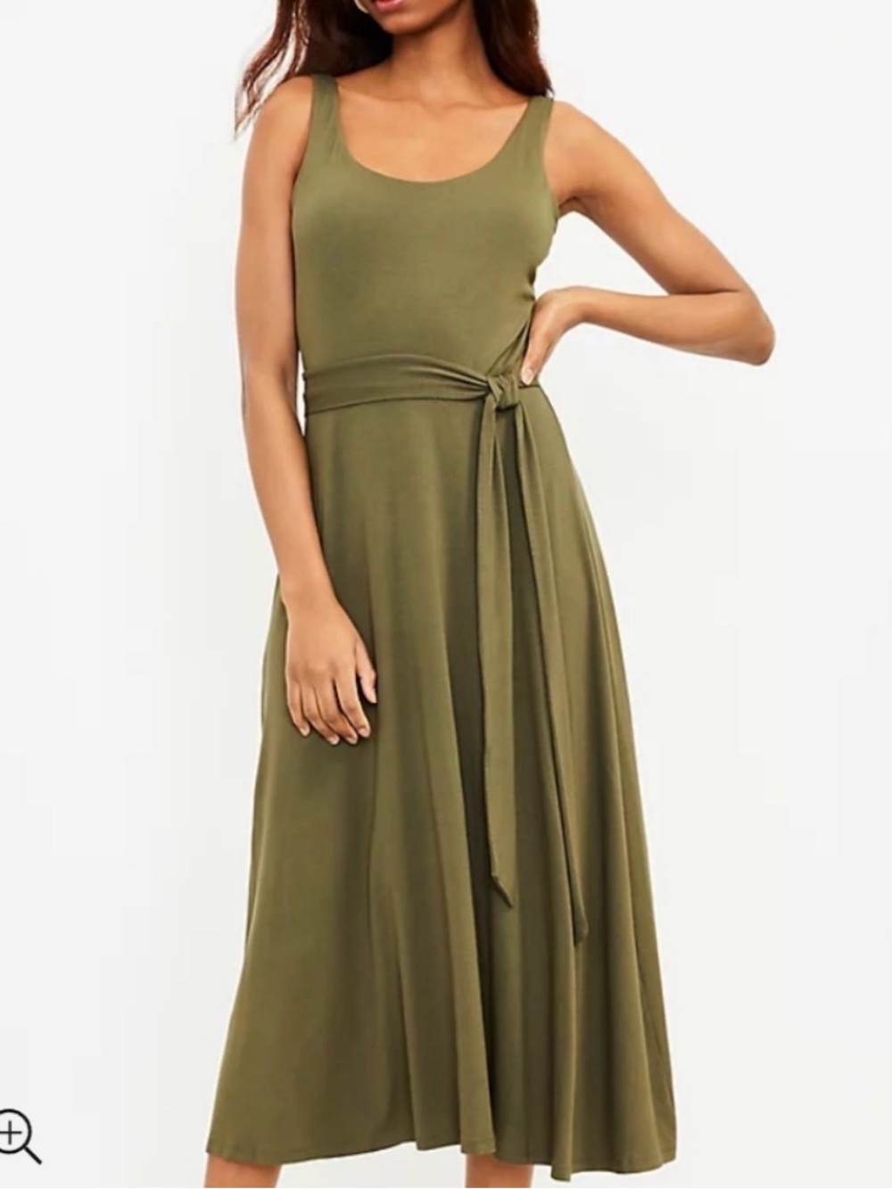 LOFT Olive Green Sleeveless Tie-Waist Midi Dress